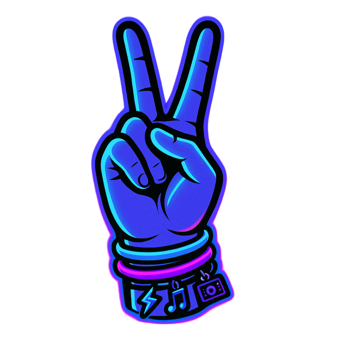Peace sign hand gesture, neon style