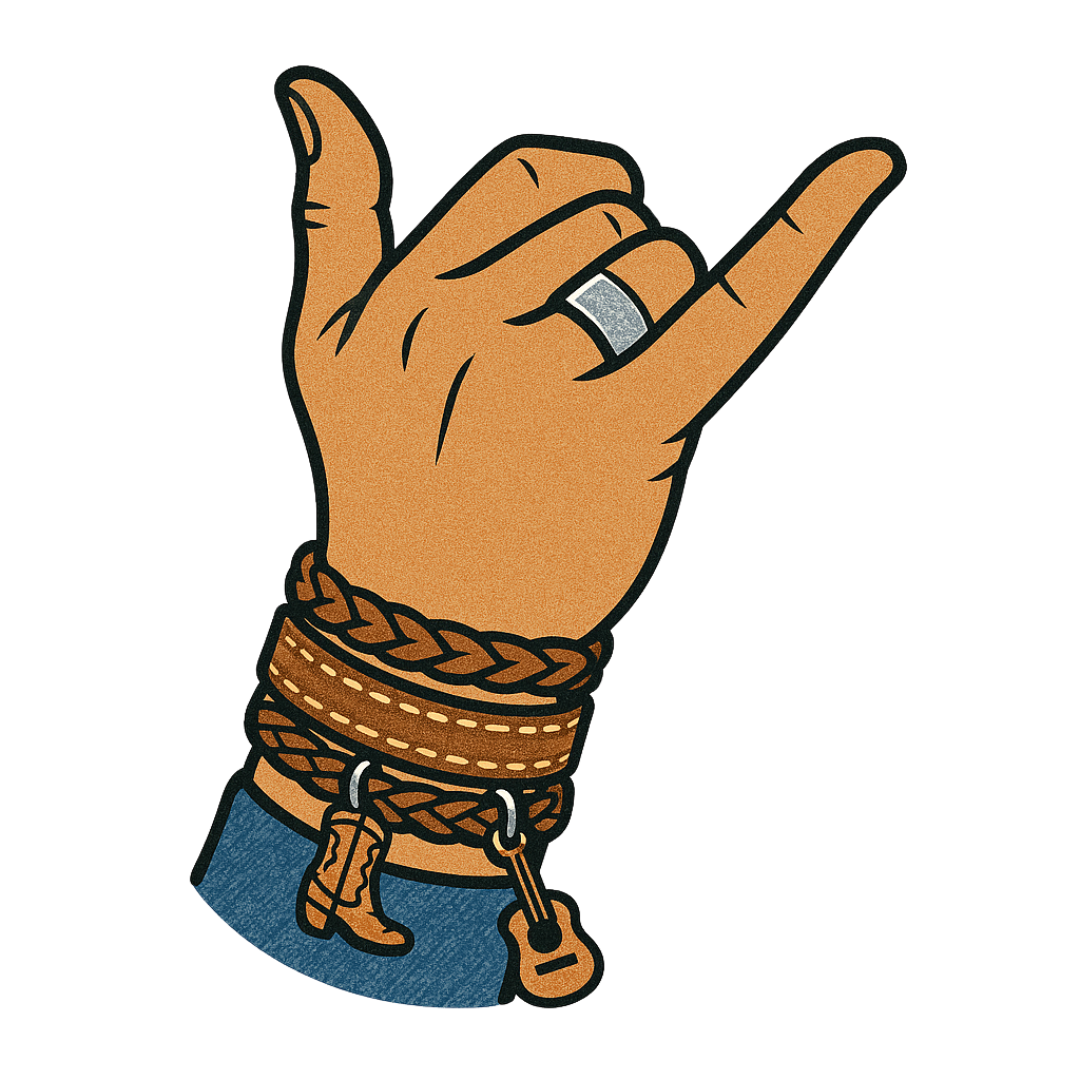 Shaka hand gesture with country style bracelets