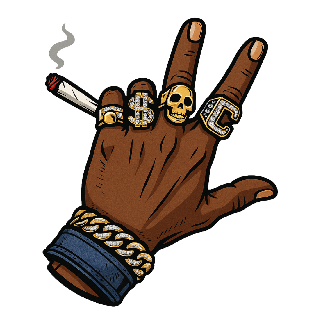 West coast hand gesture with bling jewelry and cigarette